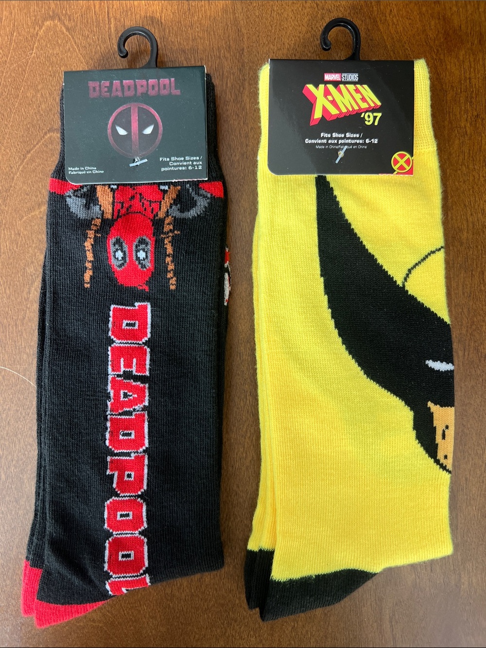 Deadpool & X-Men '97 Licensed Crew Socks Set - Black, Red & Yellow